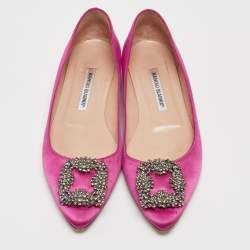 Pre Owned Manolo Blahnik Pink Satin Hangisi Ballet Flats Size 38.5