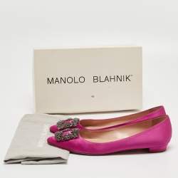 Pre Owned Manolo Blahnik Pink Satin Hangisi Ballet Flats Size 38.5