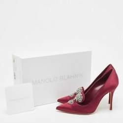 Manolo Blahnik Burgundy Satin Chilanghi Pumps Size 37