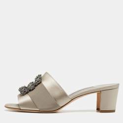 Pre Owned Manolo Blahnik Grey Satin Martamod Slide Sandals Size 42