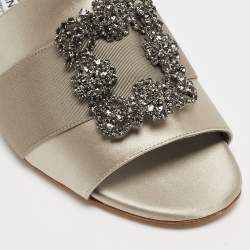 Pre Owned Manolo Blahnik Grey Satin Martamod Slide Sandals Size 42