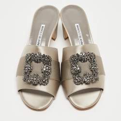 Pre Owned Manolo Blahnik Grey Satin Martamod Slide Sandals Size 42