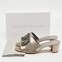 Pre Owned Manolo Blahnik Grey Satin Martamod Slide Sandals Size 42