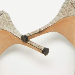 Pre Owned Manolo Blahnik Metallic Embossed Python Carolyne Slingback Pumps Size 40