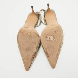 Pre Owned Manolo Blahnik Metallic Embossed Python Carolyne Slingback Pumps Size 40