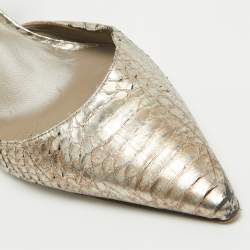 Pre Owned Manolo Blahnik Metallic Embossed Python Carolyne Slingback Pumps Size 40