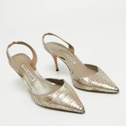Pre Owned Manolo Blahnik Metallic Embossed Python Carolyne Slingback Pumps Size 40
