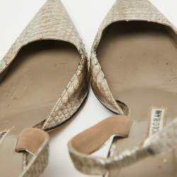 Pre Owned Manolo Blahnik Metallic Embossed Python Carolyne Slingback Pumps Size 40