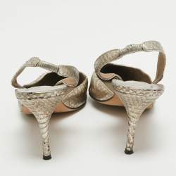 Pre Owned Manolo Blahnik Metallic Embossed Python Carolyne Slingback Pumps Size 40