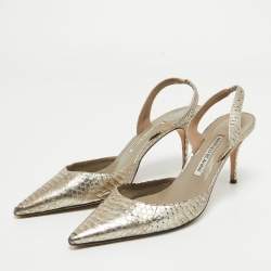 Pre Owned Manolo Blahnik Metallic Embossed Python Carolyne Slingback Pumps Size 40