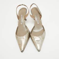 Pre Owned Manolo Blahnik Metallic Embossed Python Carolyne Slingback Pumps Size 40