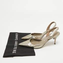 Pre Owned Manolo Blahnik Metallic Embossed Python Carolyne Slingback Pumps Size 40