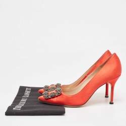 Pre Owned Manolo Blahnik Red Satin Hangisi Pumps Size 37