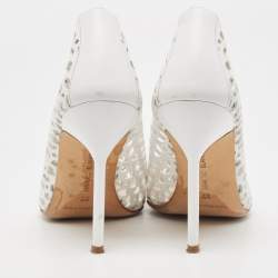 Pre Owned Manolo Blahnik White Leather Lasercut Accents Pumps Size 37
