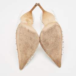 Pre Owned Manolo Blahnik White Leather Lasercut Accents Pumps Size 37