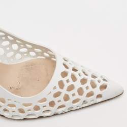 Pre Owned Manolo Blahnik White Leather Lasercut Accents Pumps Size 37