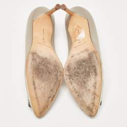 Pre Owned Manolo Blahnik Grey Satin Hangisi Pumps Size 39