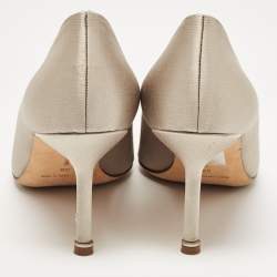 Pre Owned Manolo Blahnik Grey Satin Hangisi Pumps Size 39