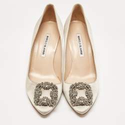Pre Owned Manolo Blahnik Grey Satin Hangisi Pumps Size 39