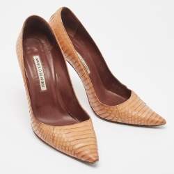 Manolo Blahnik Brown Watersnake  BB Pumps Size 38