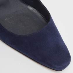 Manolo Blahnik Navy Blue Suede Block Heel Pumps Size 38