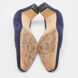 Manolo Blahnik Navy Blue Suede Block Heel Pumps Size 38
