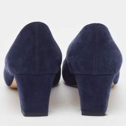 Manolo Blahnik Navy Blue Suede Block Heel Pumps Size 38