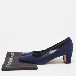 Manolo Blahnik Navy Blue Suede Block Heel Pumps Size 38