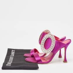 Manolo Blahnik Purple Satin Fibiona Slide Sandals Size 36.5