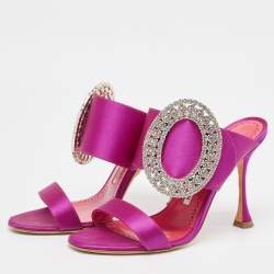 Manolo Blahnik Purple Satin Fibiona Slide Sandals Size 36.5