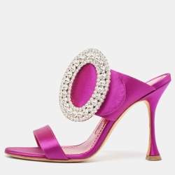 Manolo Blahnik Purple Satin Fibiona Slide Sandals Size 36.5
