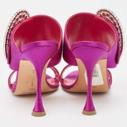 Manolo Blahnik Purple Satin Fibiona Slide Sandals Size 36.5