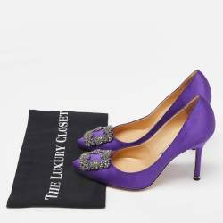 Pre Owned Manolo Blahnik Purple Satin Hangisi Pumps Size 37.5