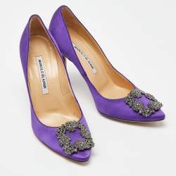 Pre Owned Manolo Blahnik Purple Satin Hangisi Pumps Size 37.5