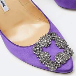 Pre Owned Manolo Blahnik Purple Satin Hangisi Pumps Size 37.5