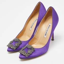 Pre Owned Manolo Blahnik Purple Satin Hangisi Pumps Size 37.5