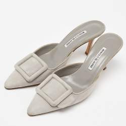 Manolo Blahnik Grey Suede Maysale Mules Size 38.5