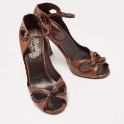 Manolo Blahnik Brown Leather Ankle Strap Sandals Size 39