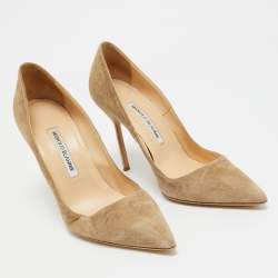 Manolo Blahnik Grey Suede BB Pointed Toe Pumps Size 38.5