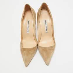 Manolo Blahnik Grey Suede BB Pointed Toe Pumps Size 38.5