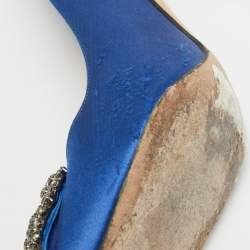 Pre Owned Manolo Blahnik Blue Satin Hangisi Pumps Size 36