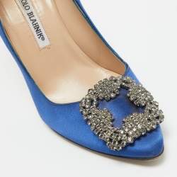 Pre Owned Manolo Blahnik Blue Satin Hangisi Pumps Size 36