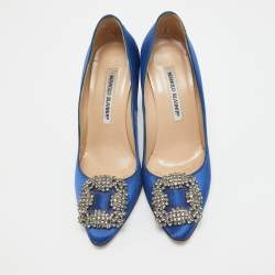 Pre Owned Manolo Blahnik Blue Satin Hangisi Pumps Size 36