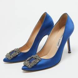 Pre Owned Manolo Blahnik Blue Satin Hangisi Pumps Size 36