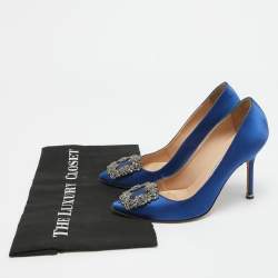 Pre Owned Manolo Blahnik Blue Satin Hangisi Pumps Size 36