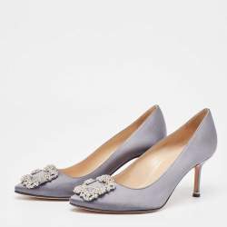 Manolo Blahnik Grey Satin Hangisi Pumps Size 37