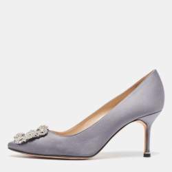Manolo Blahnik Grey Satin Hangisi Pumps Size 37