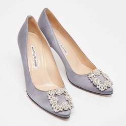 Manolo Blahnik Grey Satin Hangisi Pumps Size 37