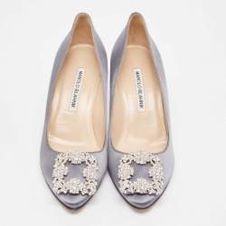Manolo Blahnik Grey Satin Hangisi Pumps Size 37
