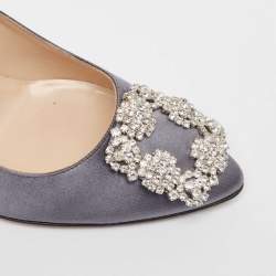 Manolo Blahnik Grey Satin Hangisi Pumps Size 37